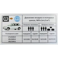 Наклейка информационная о давлении шин Калина-2 (универсал)