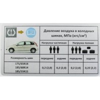 Наклейка информационная о давлении шин Калина-2 (хэтчбек)